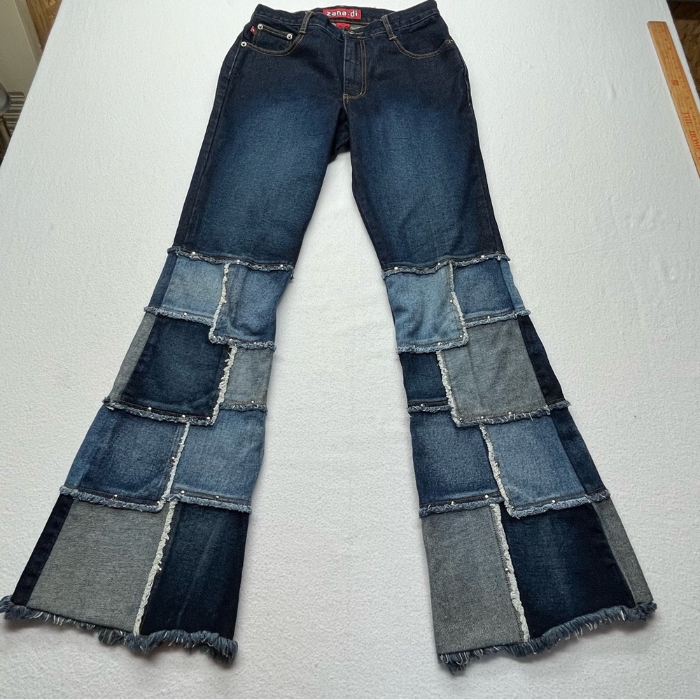 Zana Di Patchwork Flare Jeans Women's (Junior's) Small Blue Denim Y2K Vintage